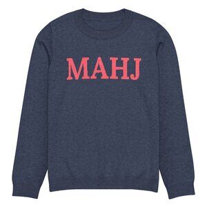 Mahj Knitted Crew Neck Sweater - Dark Grey-Blue and Pink- Mahjong